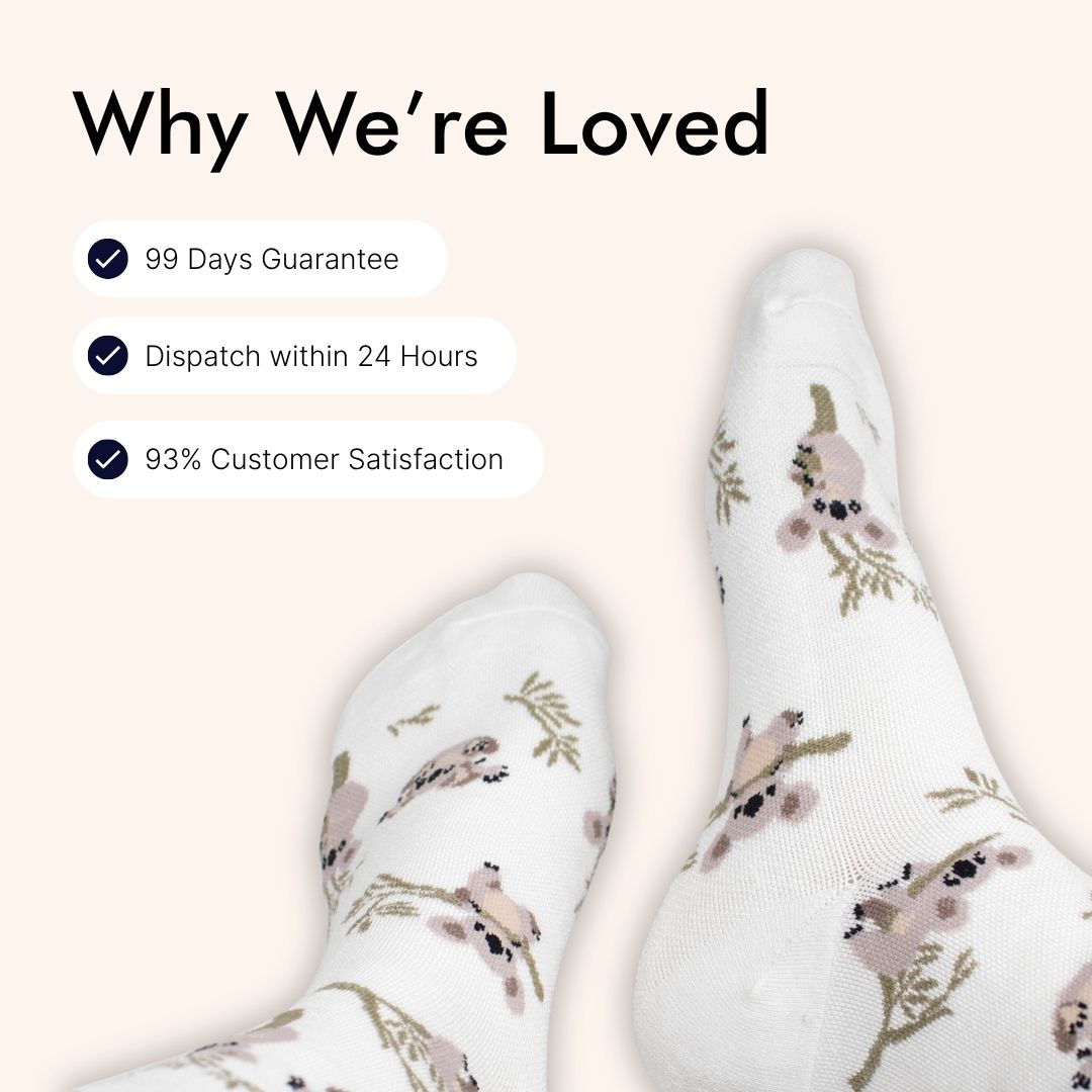 Infographic showcasing customer guarantee and fast dispatch for Dr. Woof compression socks.